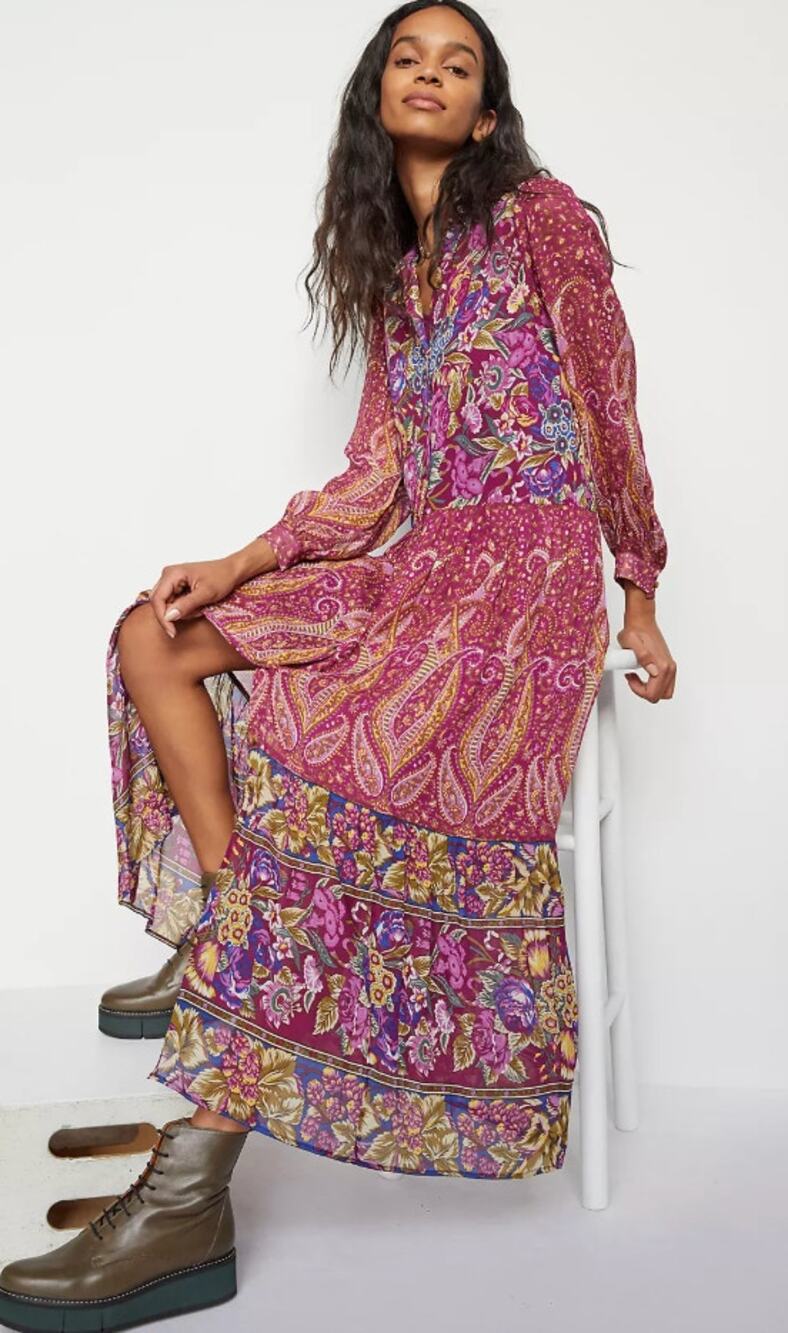 Anthropologie Nikole Maxi Long Paisley Pink Oversized dress. Xsmall Petite